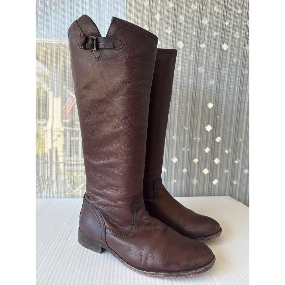 Frye Melissa Back Zip Dark Brown Leather Riding Boots 8.5 B 3476999-DBN